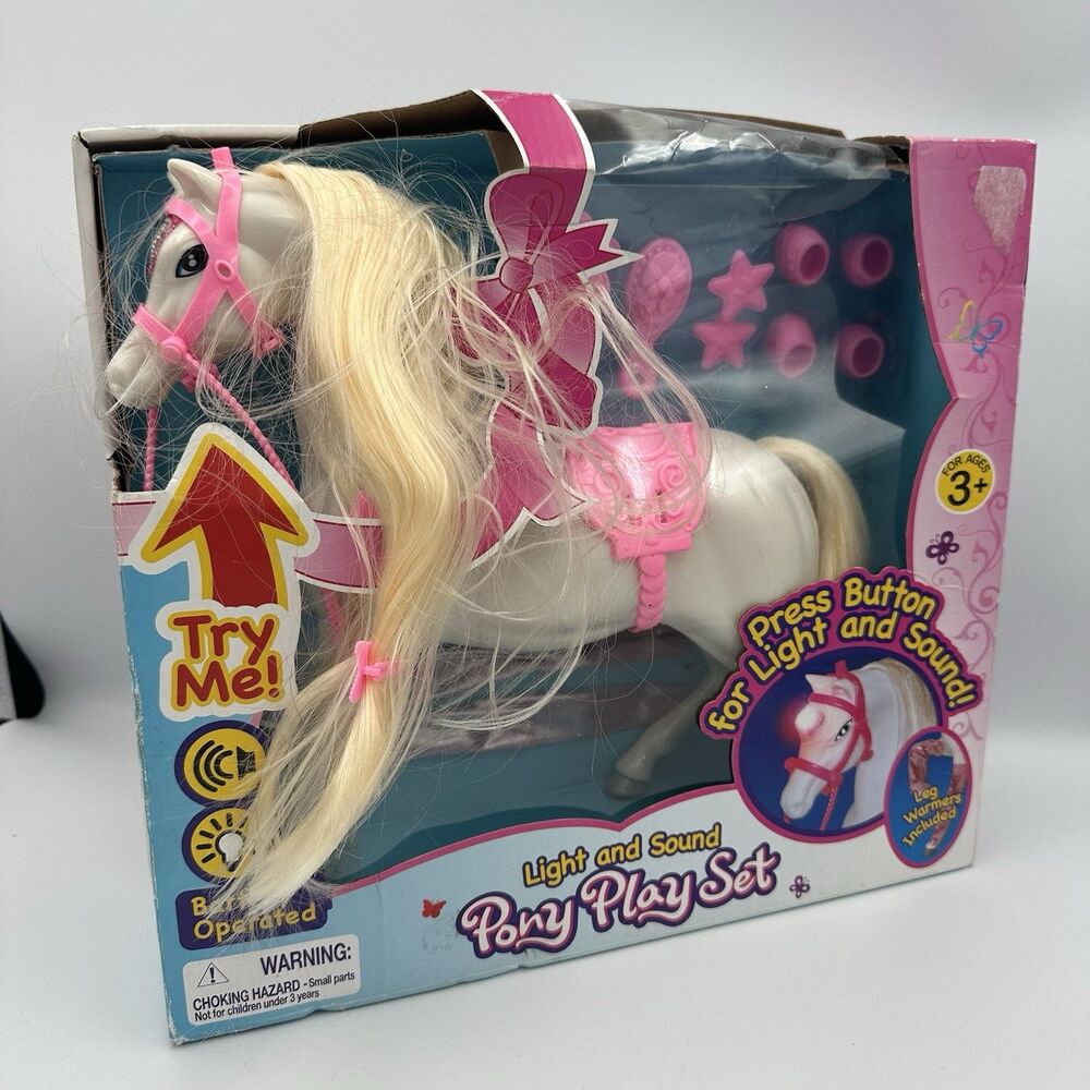 Light & Sound Pony Play Set Electronic Toy Horse New In Box w/ Accessories Pink